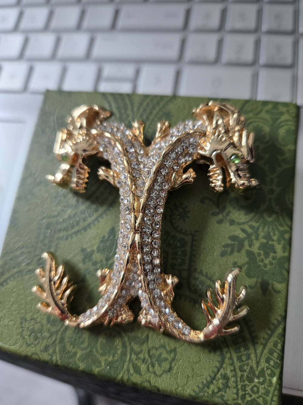 Gold Dragon Crystal Brooch